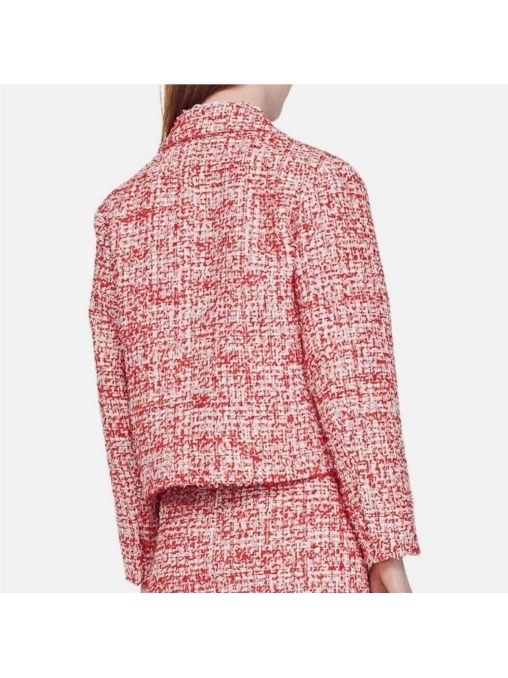 Sandro Cropped Short Tweed Jacket Blazer in Rouge sequins & metallic Sz XL - Picture 5 of 17